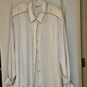 Silky, Elegant Button Down Blouse w/Gold trim